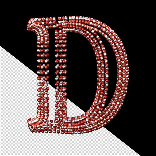 Symbol of small silver and red spheres letter d