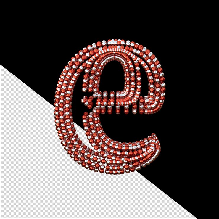 PSD symbol of small silver and red spheres letter e