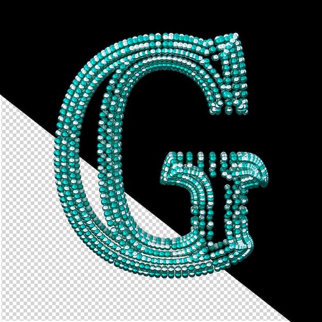 Symbol of small silver and turquoise spheres letter g