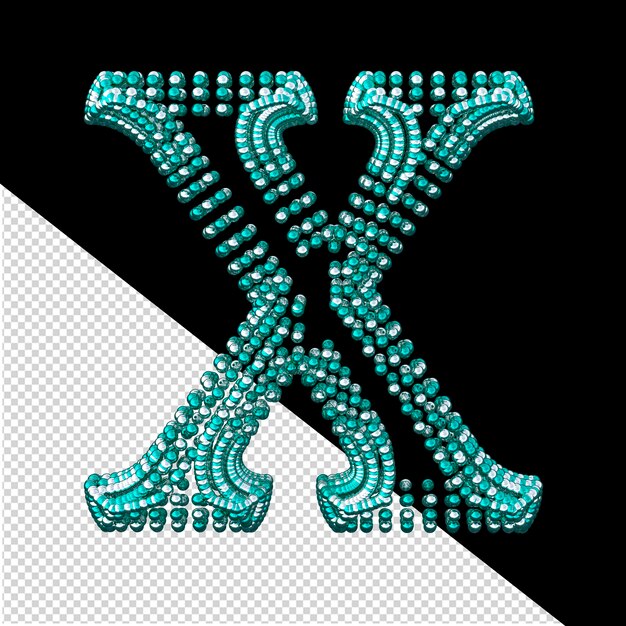 PSD symbol of small silver and turquoise spheres letter x