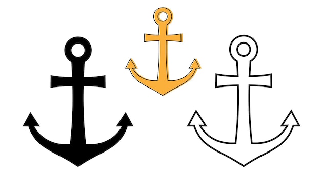 Symbol Vector Set Black Gold en Outline Nautical Icons geïsoleerd op wit