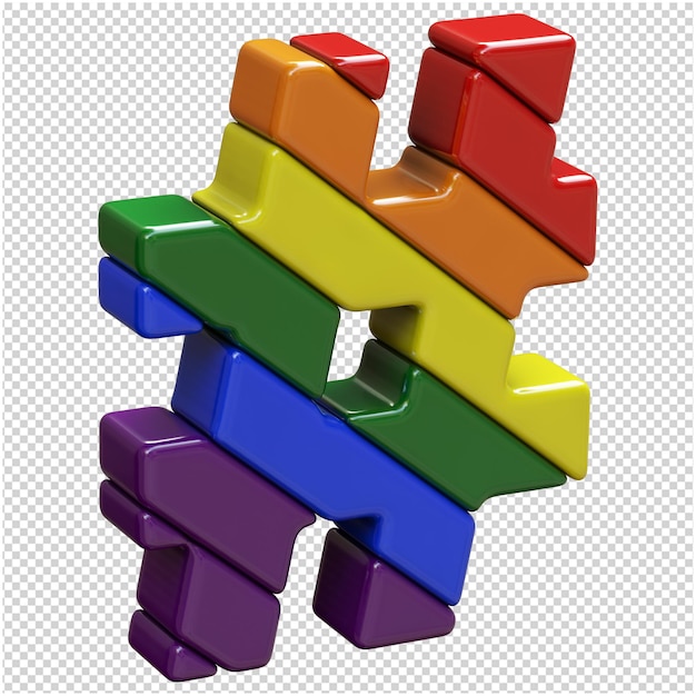 PSD symbole kolorów flag lgbt są zwrócone w prawo. symbol 3d