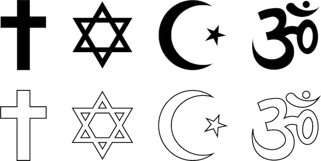 Symbole religijne chrześcijaństwa judaizmu islamu i hinduizmu