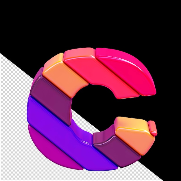 Symbolen gemaakt van gekleurde diagonale blokken letter c