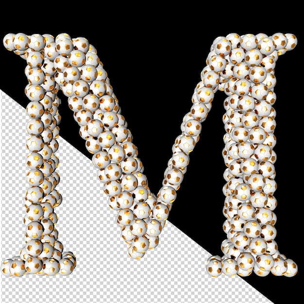 Symbols made from gold soccer balls letter m