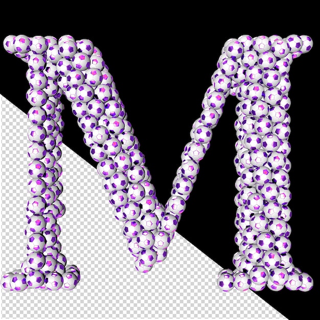 PSD symbols made from purple soccer balls letter m