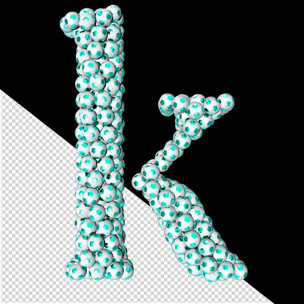 PSD symbols made from turquoise soccer balls letter k