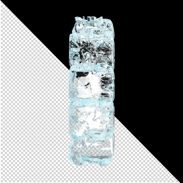 Symbols made of ice on a transparent background. 3d letter i