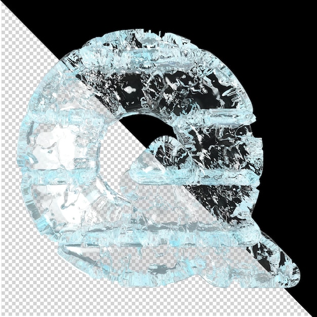 Symbols made of ice on a transparent background. 3d letter q