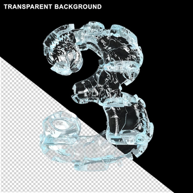 Symbols made of ice on a transparent background. 3d numder 3