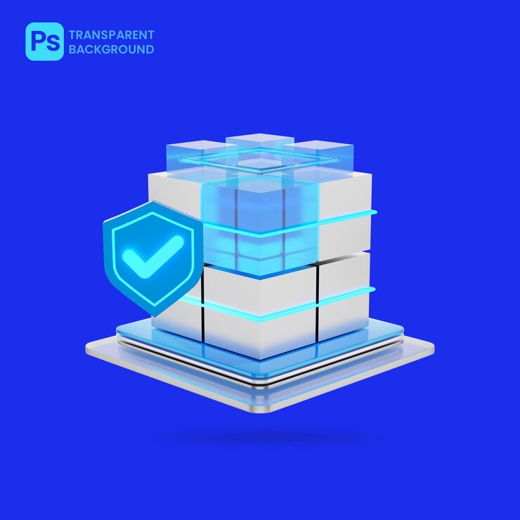 PSD symboly bezpieczeństwa cybernetycznego i ochrony danych izolowane na niebieskim tle