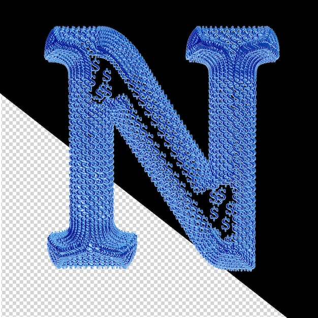 Symbool gemaakt van blauwe dollar 3d tekens letter n