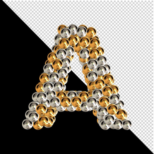 Symbool gemaakt van gouden en zilveren bollen op een transparante achtergrond. 3d-hoofdletter a