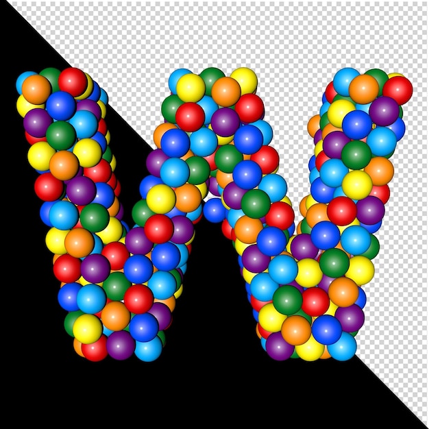 Symbool uit de verzameling letters gemaakt van ballen van regenboogkleuren op een transparante achtergrond. 3D-hoofdletter W