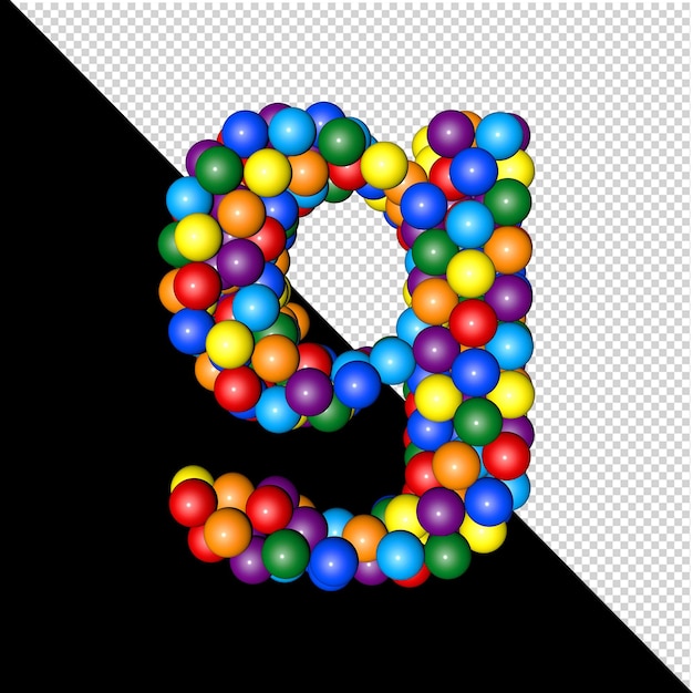 PSD symbool uit de verzameling letters gemaakt van ballen van regenboogkleuren op een transparante achtergrond. 3d-letter g