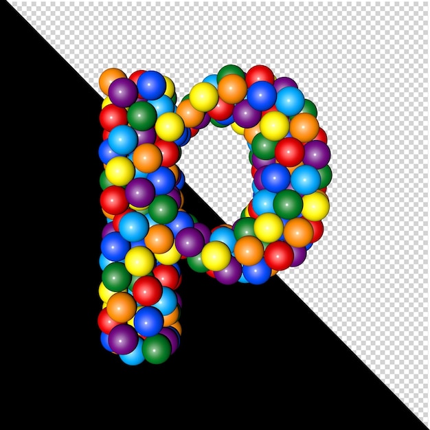 PSD symbool uit de verzameling letters gemaakt van ballen van regenboogkleuren op een transparante achtergrond. 3d-letter p