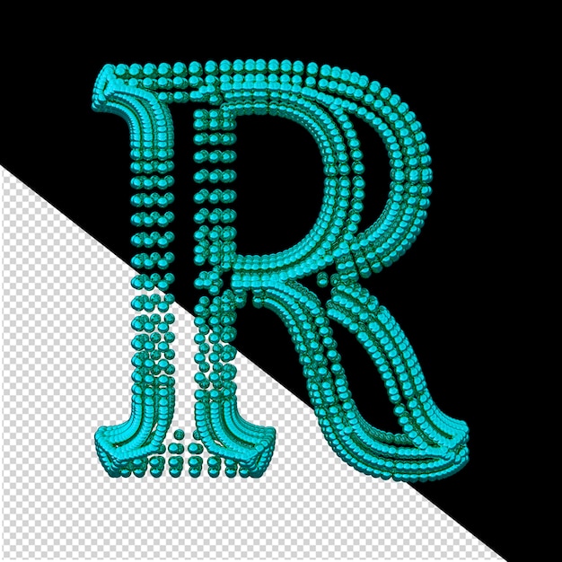 PSD symbool van kleine turquoise 3d bollen letter r