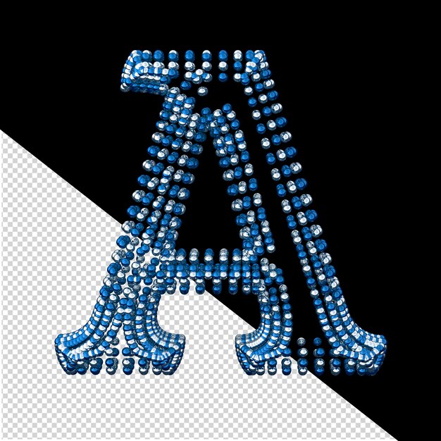 PSD symbool van kleine zilveren en blauwe 3d bollen letter a