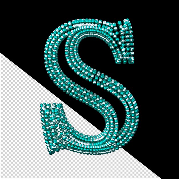 Symbool van kleine zilveren en turquoise bollen letter s