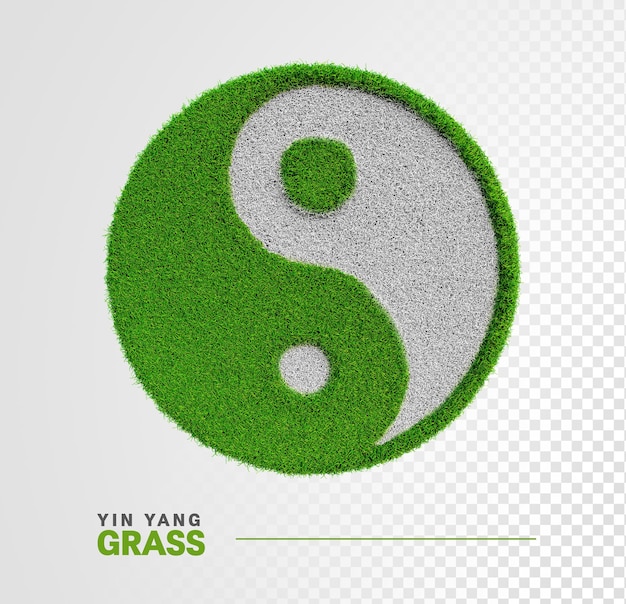 PSD symbool yin yang in gras 3d render realistisch