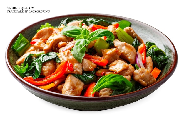 PSD a symphony of aromatic thai basil tender chicken on transparent background