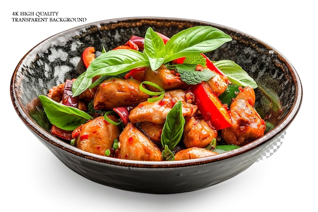 PSD a symphony of aromatic thai basil tender chicken on transparent background