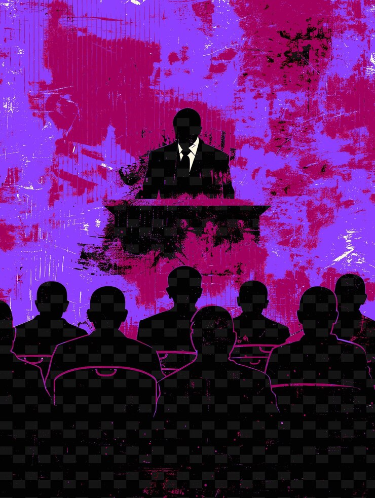 PSD symposium with a presidential candidate and bitcoin research flat illustration election campaign