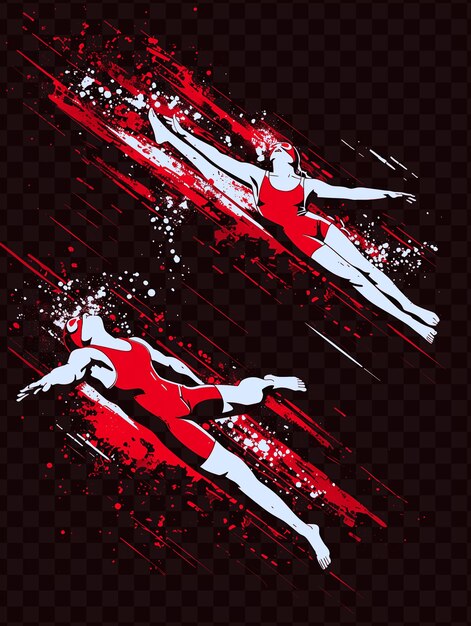 PSD synchronized diving pair performing a dive with grace with a tshirt tattoo ink outline cnc design