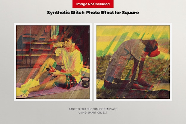 PSD synthetic glitch photo effect for square