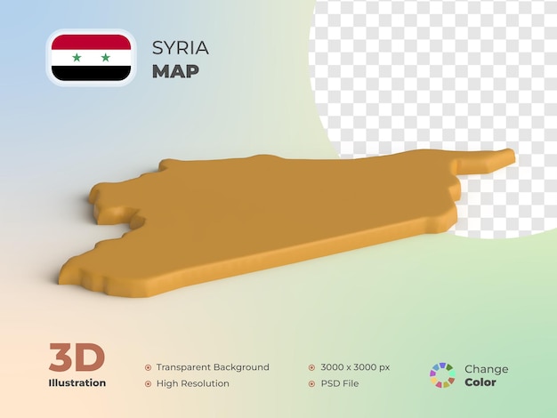 Mappa della siria in 3d con sfondo trasparente e può cambiare colore