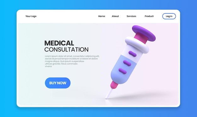 Syringe for vaccine concept illustration landing page template for background