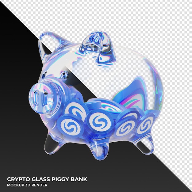 PSD syscoin sys glass piggy bank with crypto coins 3d illustration