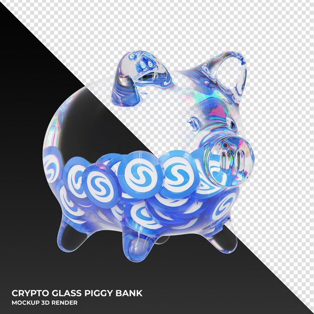 PSD syscoin sys glass piggy bank with crypto coins 3d illustration