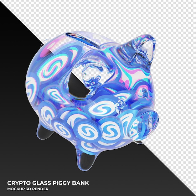 PSD syscoin sys glass piggy bank with crypto coins 3d illustration