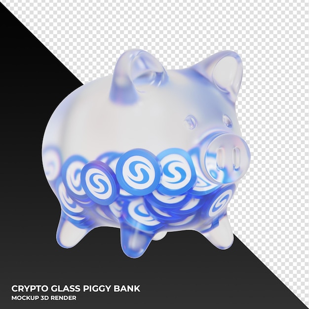 PSD syscoin sys glass piggy bank with crypto coins 3d illustration