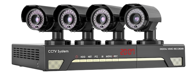 System digital video recorder cctv system 3D rendering isolated on transparent background