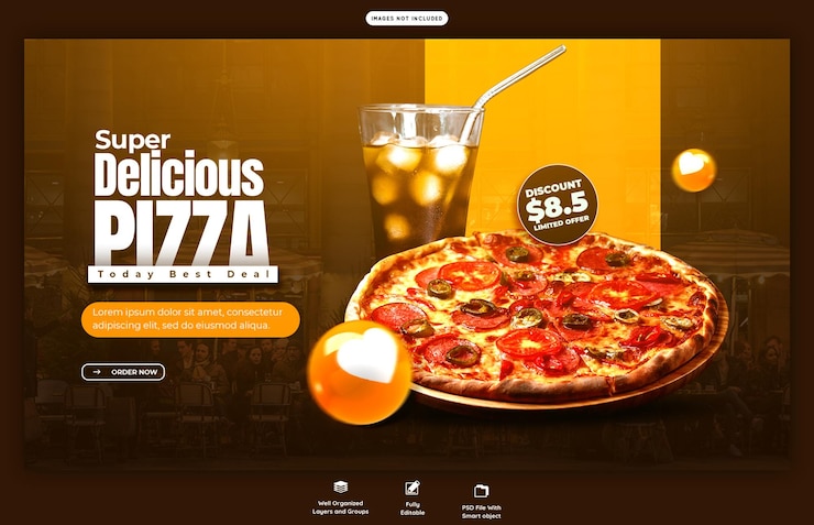 PSD szablon banera internetowego z menu żywności i pizzą
