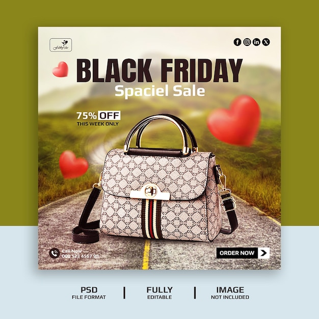 Szablon Banera Mediów Społecznościowych Black Friday Super Sale Lub Handbags