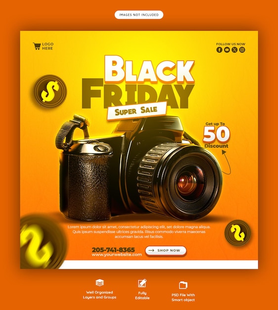 PSD szablon banera mediów społecznościowych black friday super sale