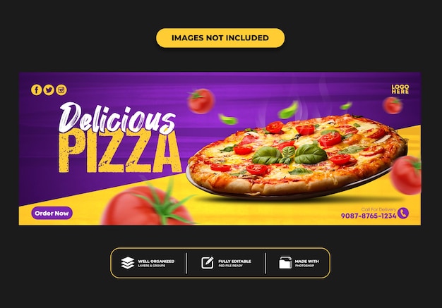 PSD szablon banera na okładkę na facebooka dla restauracji fast food menu pizza