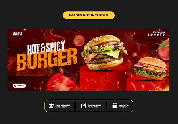 PSD szablon banera na okładkę na facebooku dla restauracji fast food menu burger