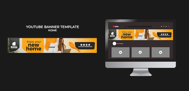 PSD szablon banera youtube dla nowego domu nieruchomości