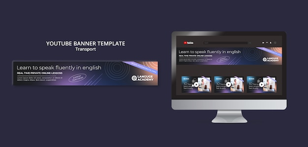 Szablon banera Youtube do nauki języków z kształtami linii