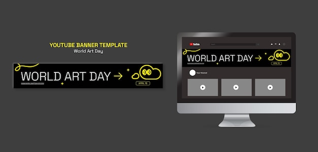 PSD szablon banera youtube na obchody światowego dnia sztuki