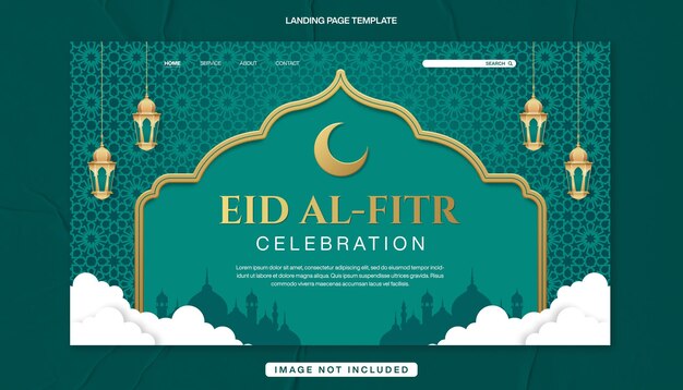 Szablon baneru na stronie docelowego święta Eid al fitr z zielonym islamskim tłem