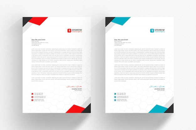 PSD szablon biały papier firmowy z aqua i czerwonymi detalami