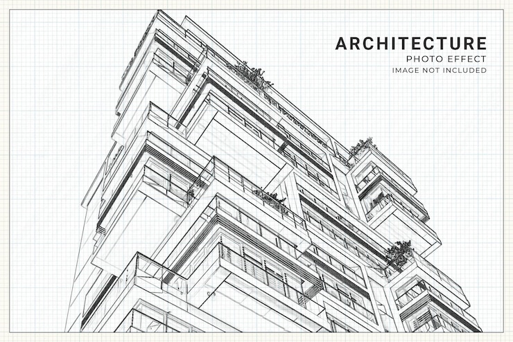 PSD szablon efektów zdjęciowych szkiców architektonicznych