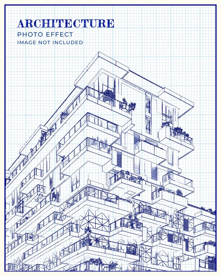 PSD szablon efektów zdjęciowych szkiców architektonicznych
