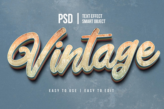 PSD szablon efektu retro w stylu vintage z efektem edytowalnej czcionki w stylu 3d