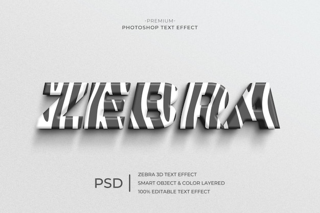 Szablon efektu stylu tekstu 3D zebry